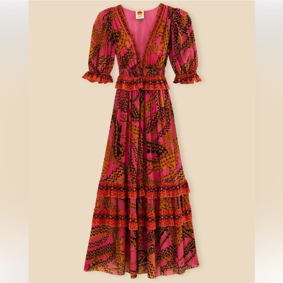 Farm Rio Croco Pink Maxi Dress Large NWT boho artsy formal - Picture 4 of 4